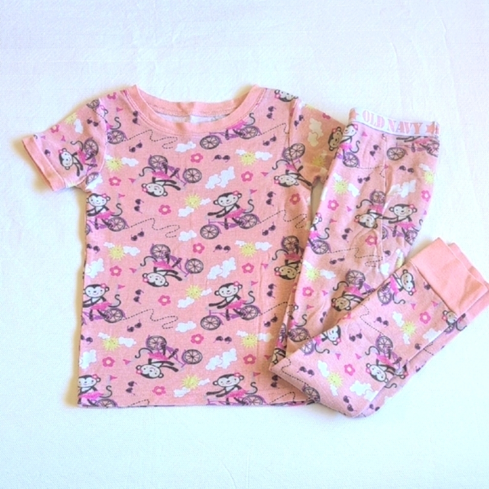 old navy cotton monkey t-shirt & pants matching pajamas set 5T toddler girls
